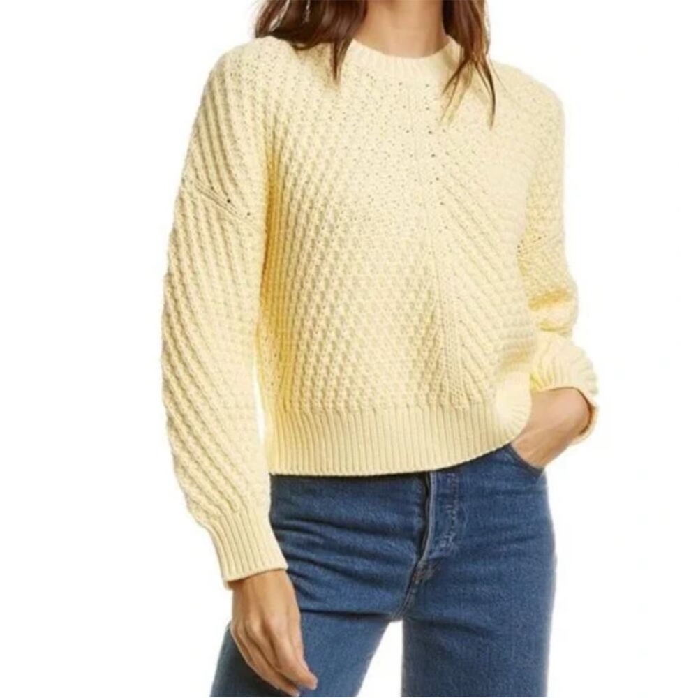Vince Dropped Shoulder Short Yellow Sweater Pullover Crew Women Sz Large
